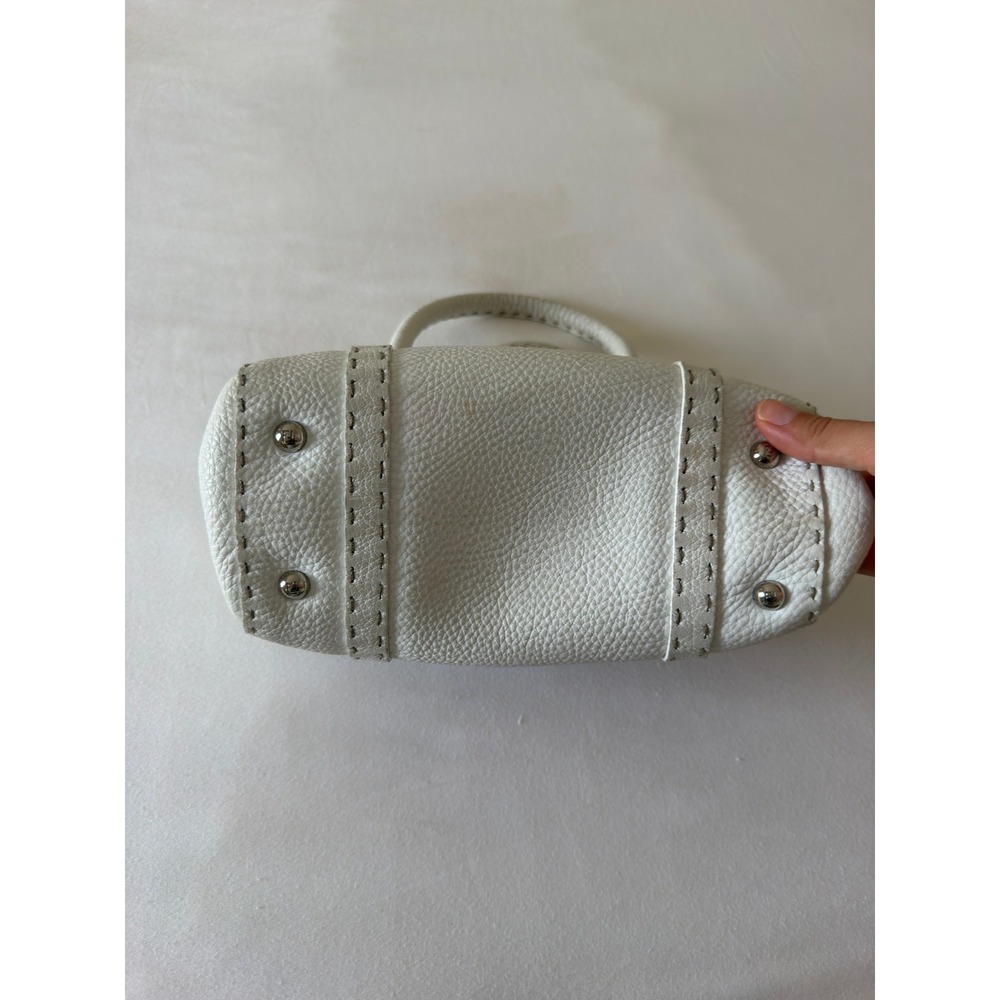 Fendi Selleria White Pebbled Leather Mini Handbag Sterling Silver Plaque Handbag - Picture 10 of 10